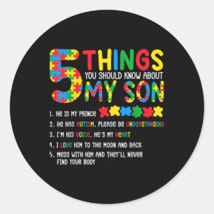 Autisme bewustzijn Shirt 5 dingen die je moet wete Ronde Sticker