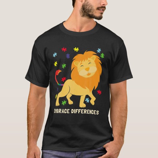 Autisme Bewustzijn Shirt Schattigee Leeuw Puzzel S (Voorkant)