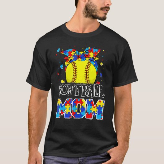 Autisme Bewustzijn Softbal Moeder Puzzelstuk Softb T-shirt (Voorkant)