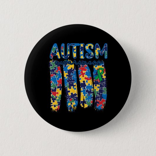 Autisme Bewustzijn Spectrum Penseelstreek Puzzel S Ronde Button 5,7 Cm (Voorkant)