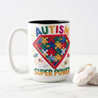 Autisme Bewustzijn Superhelden Schild | Autisme Is Tweekleurige Koffiemok