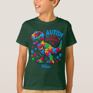 Autisme Bewustzijn T-Rex Dino Superpower Personali T-shirt