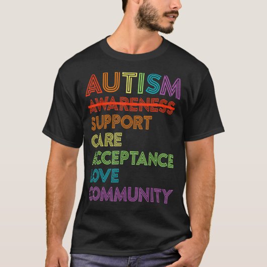 Autisme Bewustzijn T-shirt Steun Zorg Acceptatie A (Voorkant)