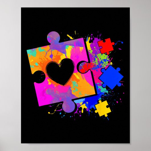 Autisme Bewustzijn Tie Dye Puzzel Stuk Hart Jongen Poster (Voorkant)