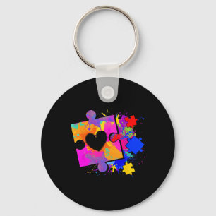 Autisme Bewustzijn Tie Dye Puzzel Stuk Hart Jongen Sleutelhanger