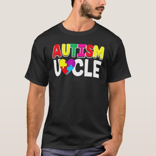 Autisme Bewustzijn Trots Autisme Oom Hart Puzzel T-shirt (Voorkant)