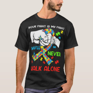 Autisme-bewustzijn U zult nooit alleen ondersteuni T-shirt