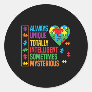 Autisme Bewustzijn Uniek Intelligent Mysterieus 1 Ronde Sticker