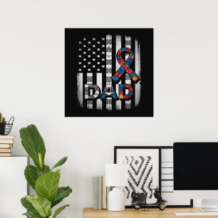 Autisme Bewustzijn Vader USA Vlag Vaderdag Poster