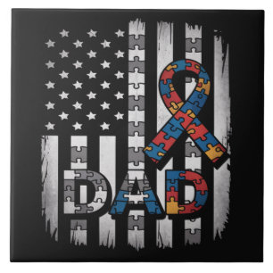 Autisme Bewustzijn Vader USA Vlag Vaderdag Tegeltje