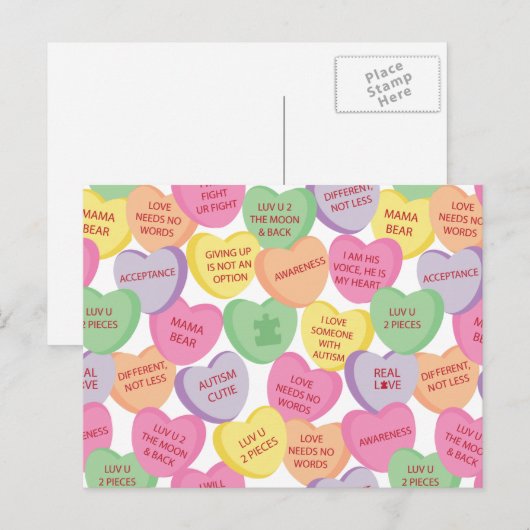 Autisme Bewustzijn Valentijn Hart Snoep Gezegden Feestdagenkaart (Voorkant / Achterkant)