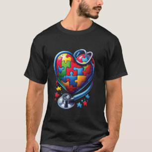 Autisme bewustzijn verpleegster puzzel stethoscoop t-shirt