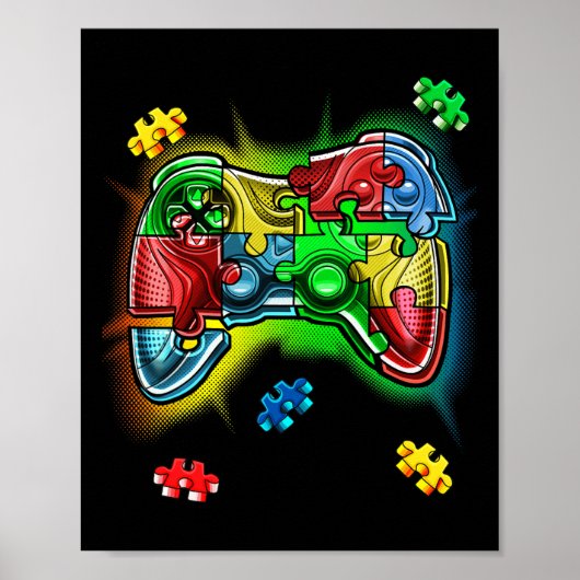 Autisme bewustzijn videogame controller puzzelstuk poster (Voorkant)