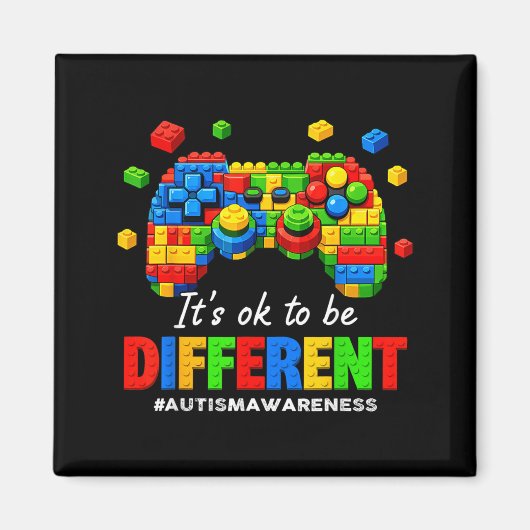 Autisme bewustzijn videospel bouwstenen stenen magneet (Voorkant)