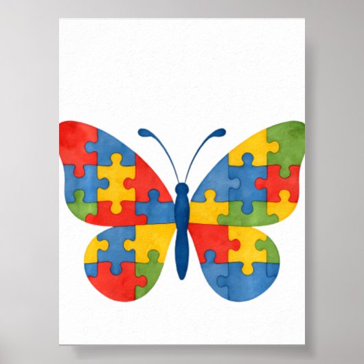 Autisme Bewustzijn Vlinder Puzzel Poster (Voorkant)