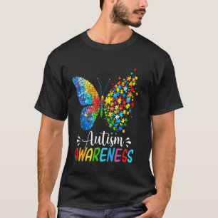 Autisme Bewustzijn Vlinder Schattig Kleurrijk Rege T-shirt