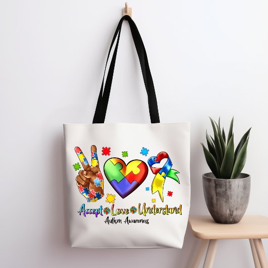 Autisme Bewustzijn Vredespuzzel Hart Boodschappent Tote Bag
