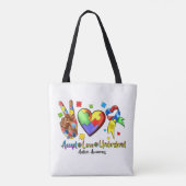 Autisme Bewustzijn Vredespuzzel Hart Boodschappent Tote Bag (Achterkant)