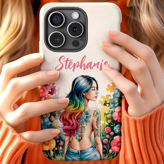 Autisme Bewustzijn Vrouw Wildflowers Puzzel Custom Case-Mate iPhone Case