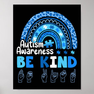 Autisme bewustzijn Wees aardig Asl Hand Gebarentaa Poster