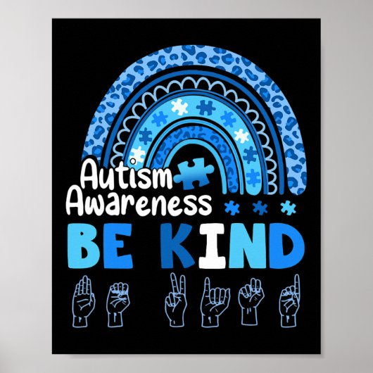 Autisme bewustzijn Wees aardig Asl Hand Gebarentaa Poster (Voorkant)