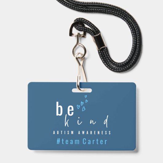 autisme bewustzijn wees aardig blauw #team naam aa badge (Voorzijde met lanyard)