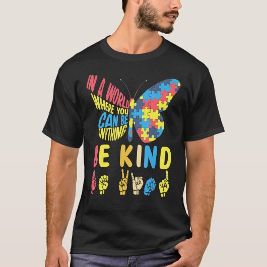 Autisme Bewustzijn Wees Aardig Puzzel Gebarentaal T-shirt (Voorkant)