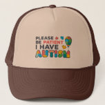 Autisme-bewustzijn Wees alsjeblieft patiënt als ik Trucker Pet<br><div class="desc">Autism Awareness Pet in heldere,  gedurfde en levendige kleuren "Please be Patient I have Autism" Awareness Design dat een perfecte campagne maakt of het dagelijks draag.</div>