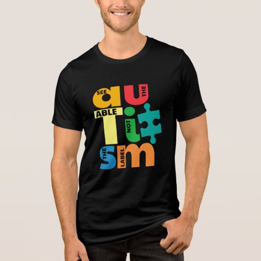 Autisme Bewustzijn Zie het label niet kunnen Tri-Blend Shirt (Voorkant)
