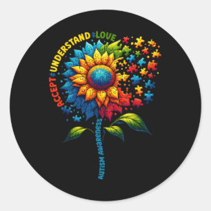 Autisme Bewustzijn Zonnebloem Mannen Vrouwen Kinde Ronde Sticker