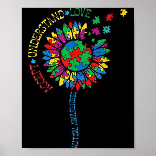 Autisme bewustzijn zonnebloem puzzel accepteer asd poster (Voorkant)