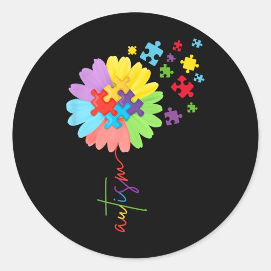 Autisme Bewustzijn Zonnebloem Puzzel Stuk Kinder Ronde Sticker (Voorkant)