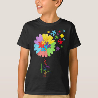 Autisme Bewustzijn Zonnebloem Puzzel Stuk Kinder T-shirt
