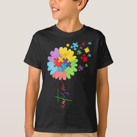 Autisme Bewustzijn Zonnebloem Puzzel Stuk Kinder T-shirt (Voorkant)
