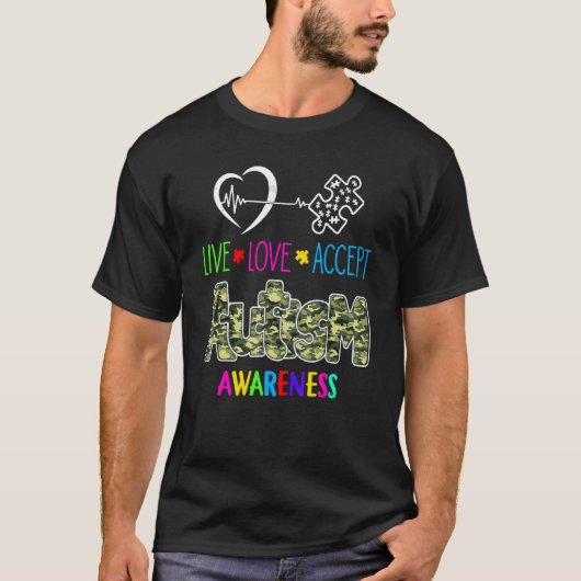 Autisme Bewustzijns Puzzel Hart Leef Liefde Accept T-shirt (Voorkant)