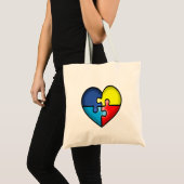 Autisme bewustzijnslint hart tote bag (Voorkant (product))