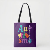 Autisme Bewustzijnspuzzel - Paarse Tote Bag (Voorkant)
