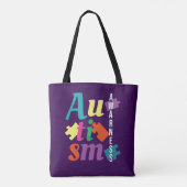 Autisme Bewustzijnspuzzel - Paarse Tote Bag (Achterkant)