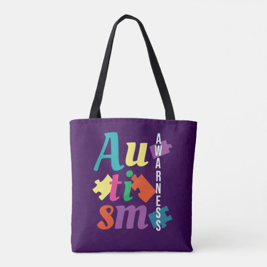 Autisme Bewustzijnspuzzel - Paarse Tote Bag (Achterkant)