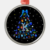 Autisme Blauwe Kerstboom Metalen Ornament (Voorkant)