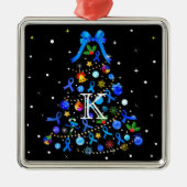 Autisme Blauwe Kerstboom Metalen Ornament (Voorkant)
