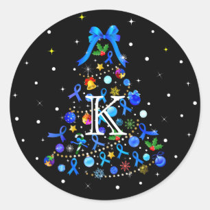 Autisme Blauwe Kerstboom Ronde Sticker