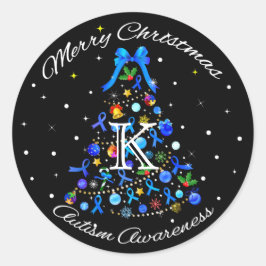 Autisme Blauwe Kerstboom Ronde Sticker