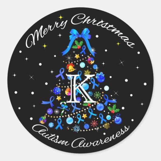 Autisme Blauwe Kerstboom Ronde Sticker (Voorkant)