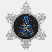 Autisme Blauwe Kerstboom Tin Sneeuwvlok Ornament (Voorkant)