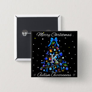Autisme Blauwe Kerstboom Vierkante Button 5,1 Cm