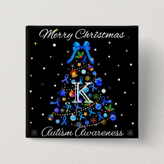 Autisme Blauwe Kerstboom Vierkante Button 5,1 Cm (Voorkant)