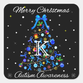 Autisme Blauwe Kerstboom Vierkante Sticker