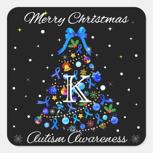 Autisme Blauwe Kerstboom Vierkante Sticker (Voorkant)
