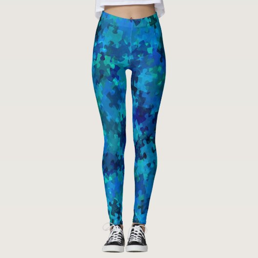 Autisme Blue Puzzle Collage Leggings (Voorkant)